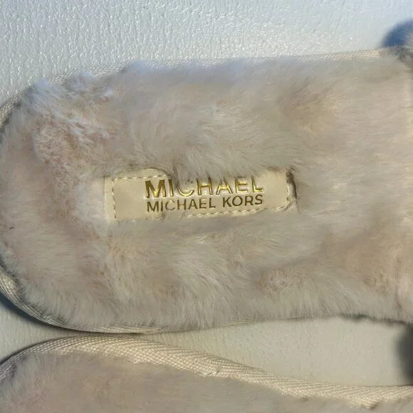 Michael Kors Alexis Faux Fur and Metallic Signature Logo Slide Sandal - Picture 8 of 12